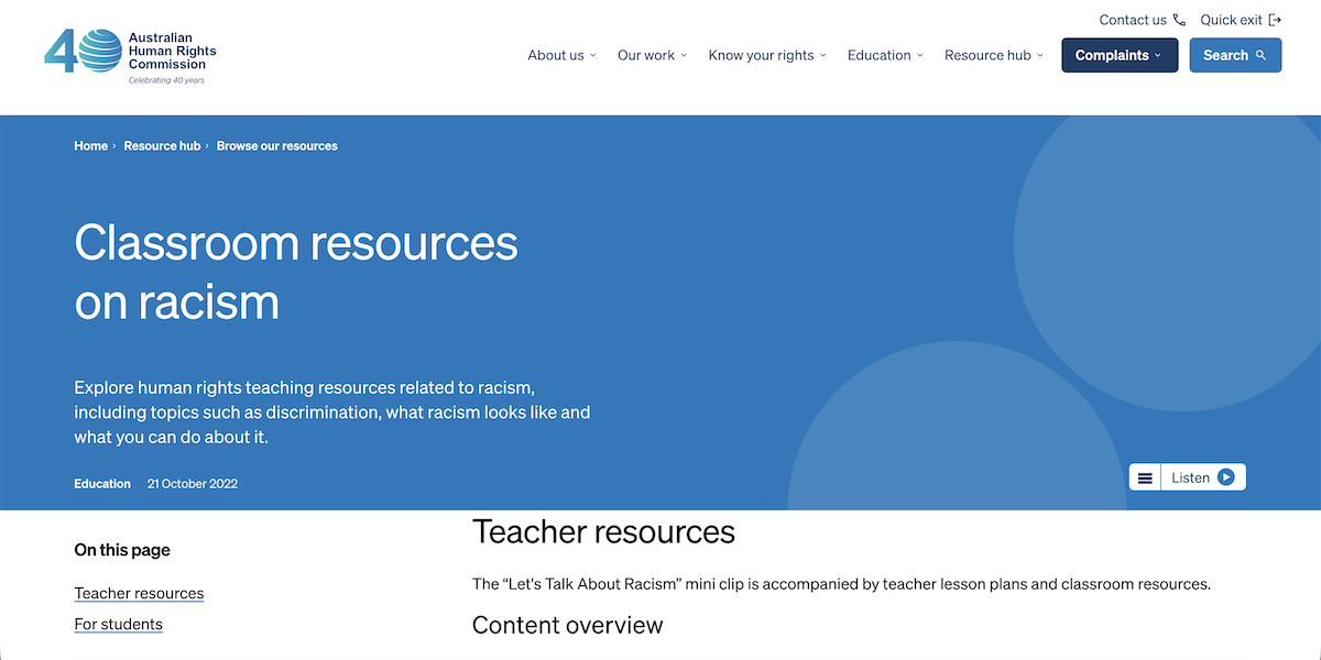 Classroom resources on racism